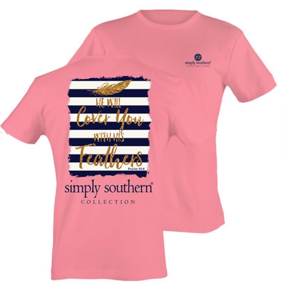 NWT Simply Southern feathers tee - barbie pink